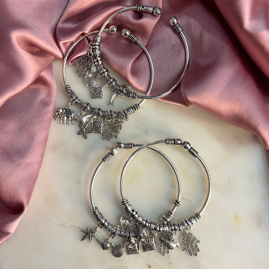 Oxidised Charms Bangle - Set of 4