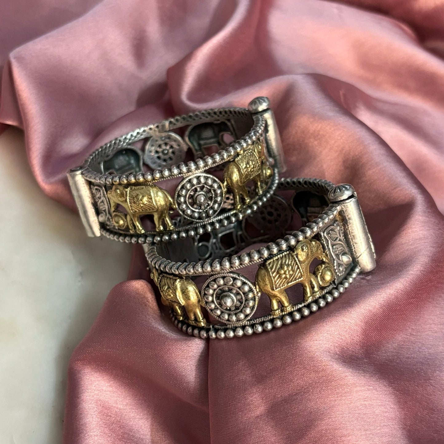 Dual Tone Elephant Motive Bangle - 1 Piece