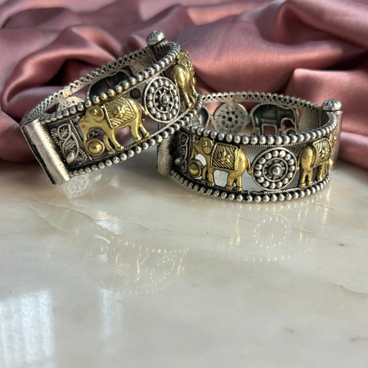 Dual Tone Elephant Motive Bangle - 1 Piece