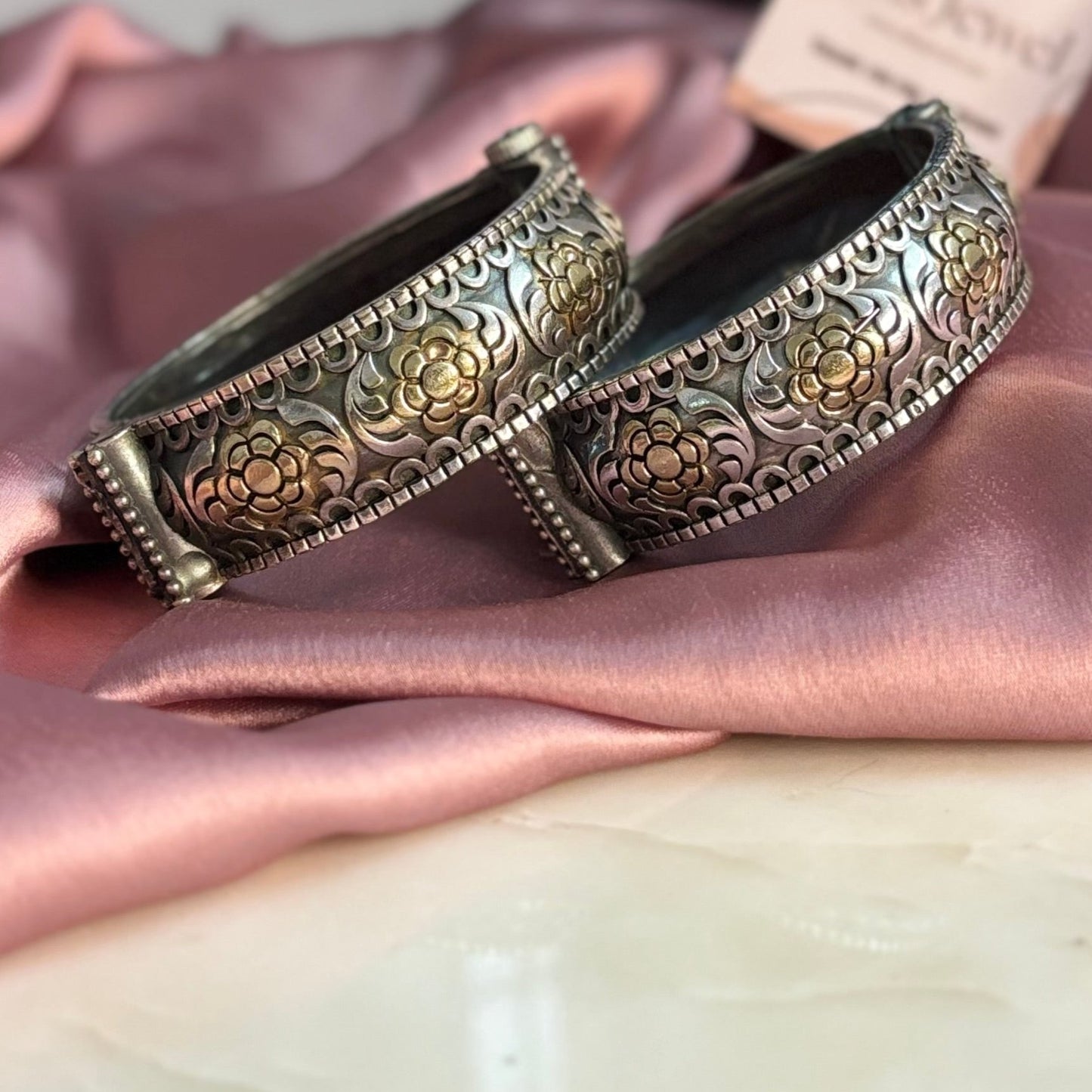 Dual Tone Bangle - Floral design - 1 Piece