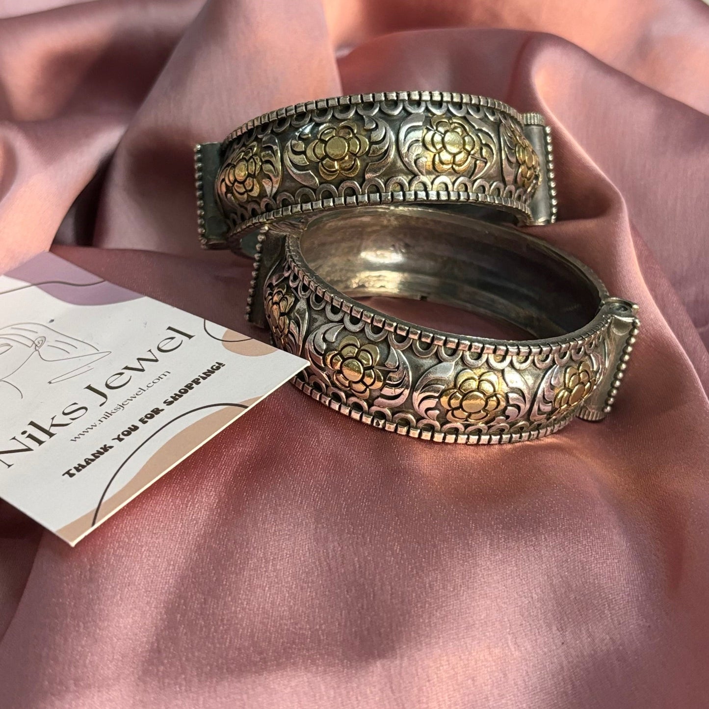 Dual Tone Bangle - Floral design - 1 Piece