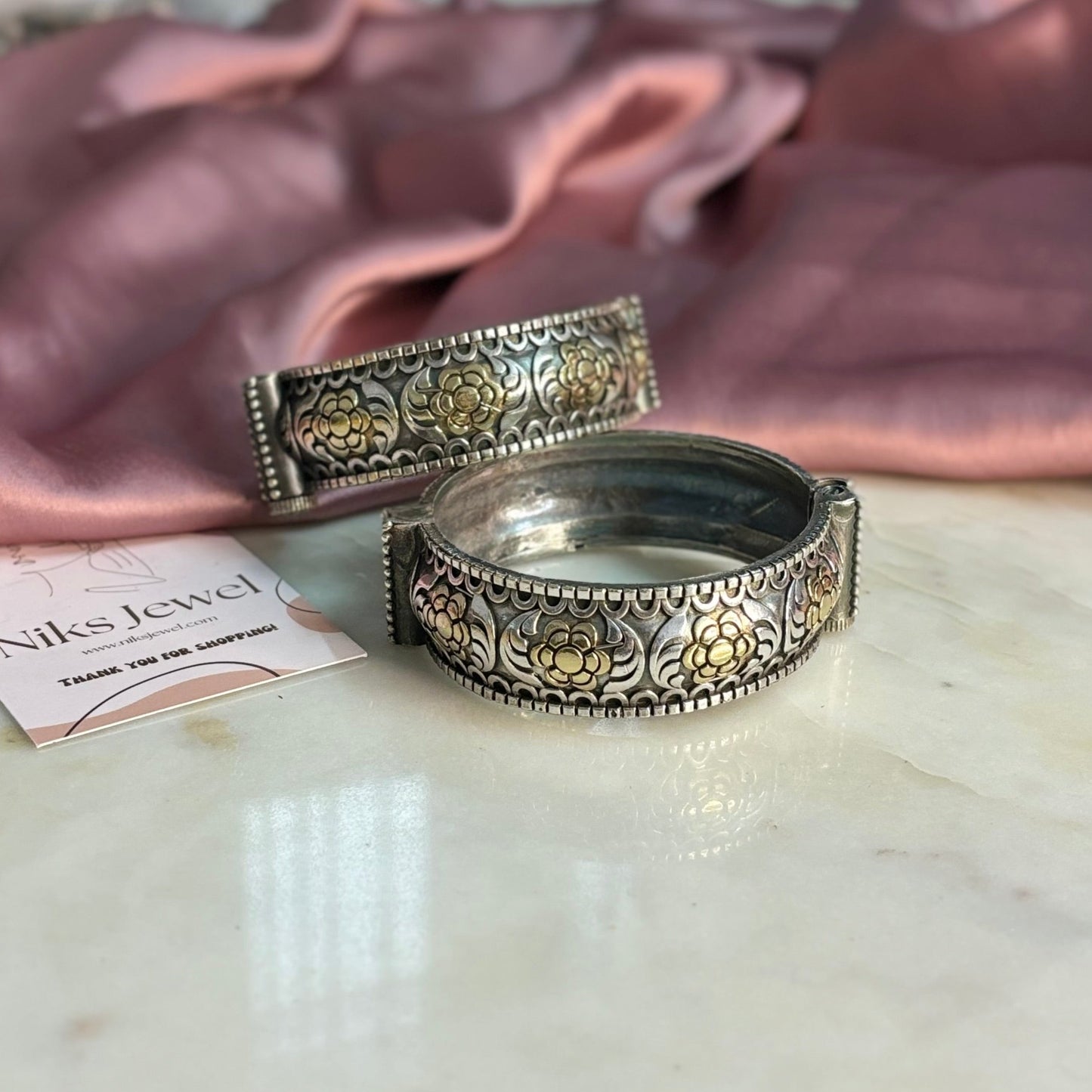 Dual Tone Bangle - Floral design - 1 Piece