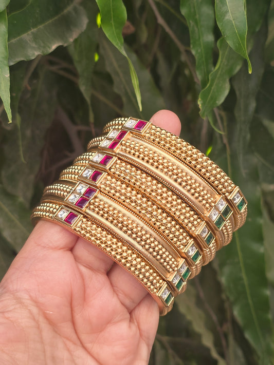 Elegant Beaded Stone-Studded Daily Wear Bangles