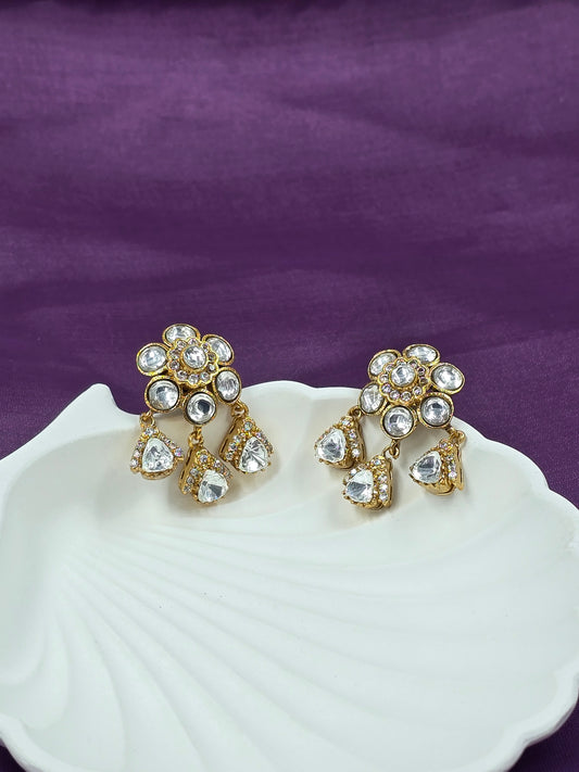Gold-Plated Polki Floral Drop Earrings