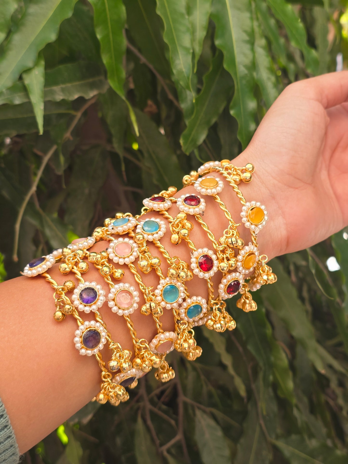 Pearl-Studded Ghungroo Bangle Pair-FREE SIZE