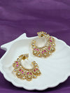 Gold-Plated Peacock-Style Green and Ruby Kundan Hoop Earrings
