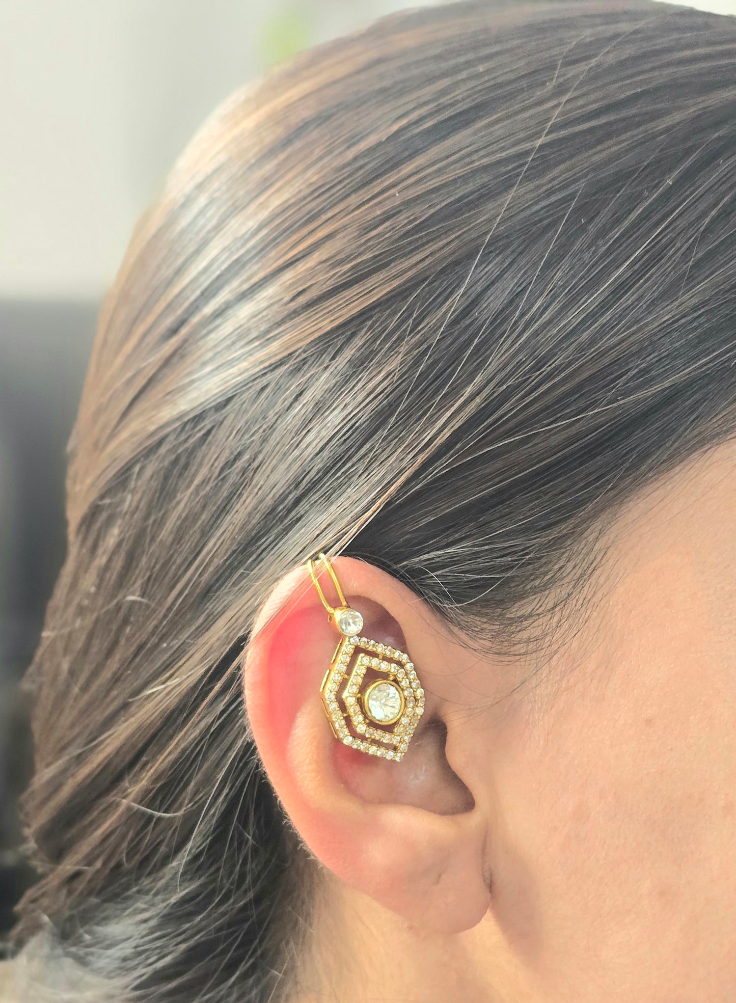 Polki Geometric Bugadi Earrings in Golden Finish