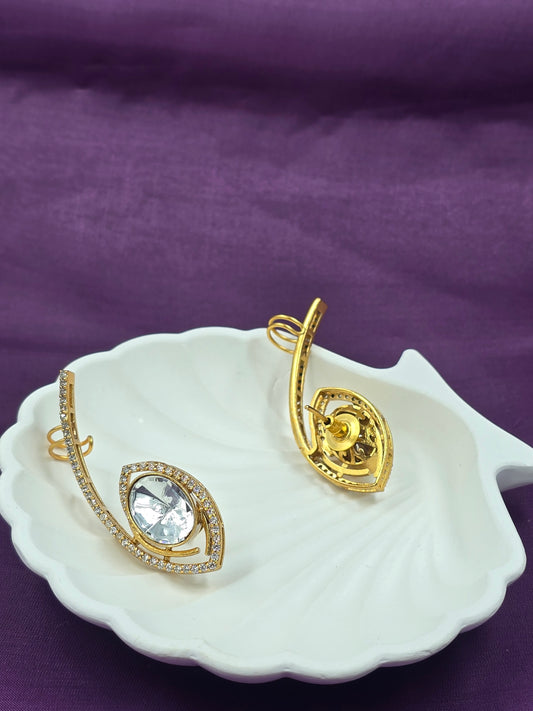Gold-Toned Pave Crystal & Statement Eye-Shaped Ear Cuffs