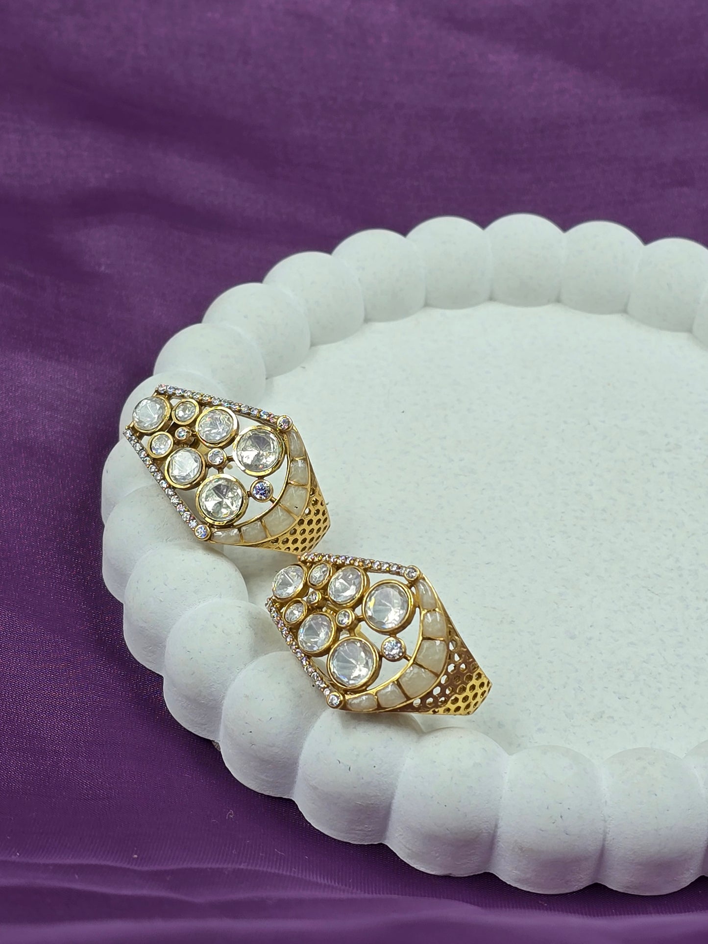 Gold-Plated Pachi Kundan Statement Stud Earrings