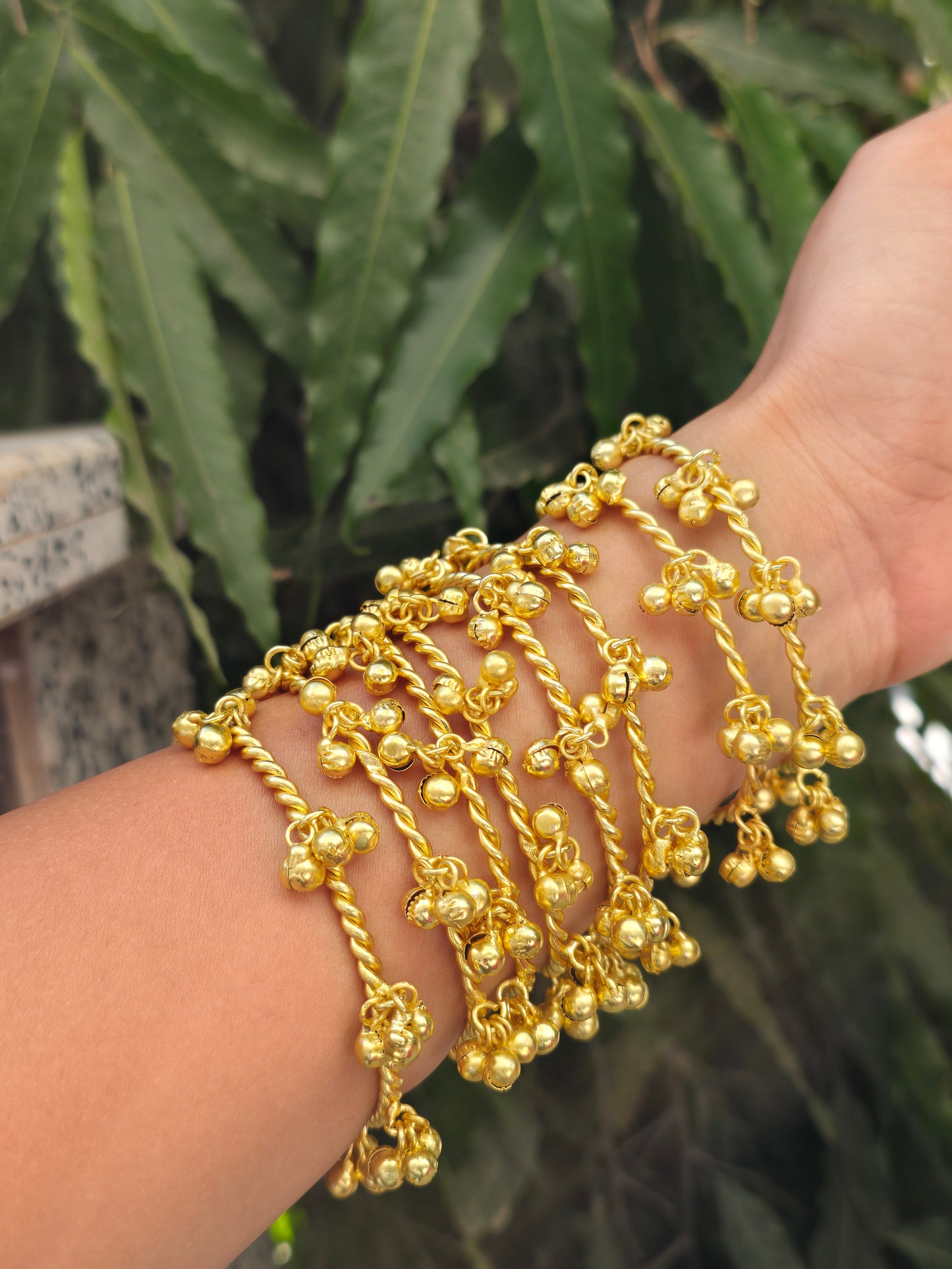 Gold-Toned Ghungroo Twist Kada Set- FREE SIZE