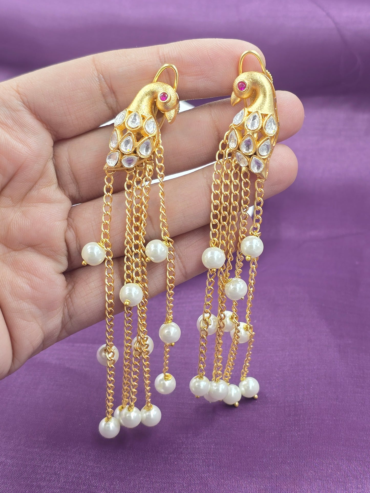 Peacock & Pearl Chain Danglers