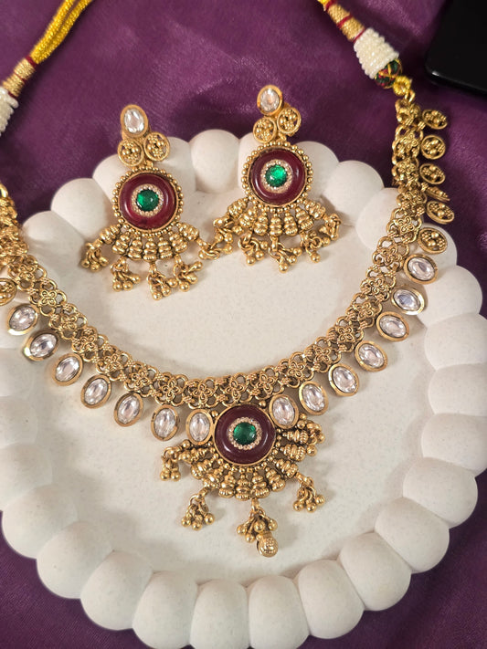 Polki Neckline in Gold Finish