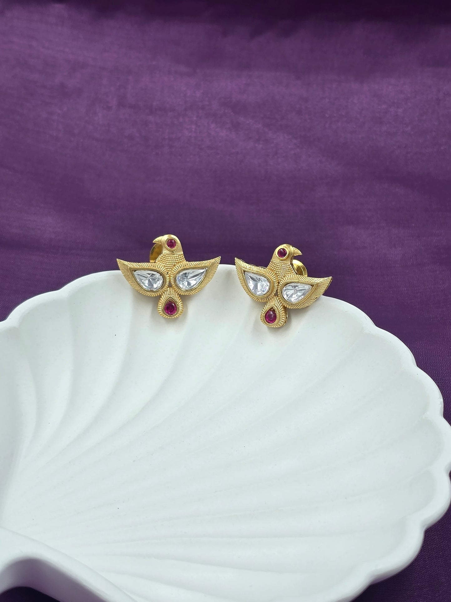 Majestic Style: Gold-Plated Polki Eagle Studs