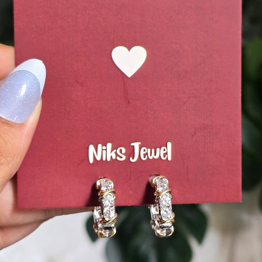 Dual Tone Crystal Hoop Earrings.