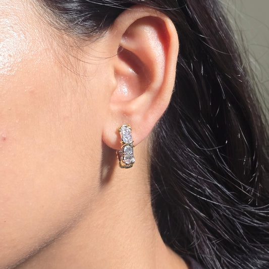 Dual Tone Crystal Hoop Earrings.