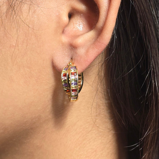 Rainbow Crystal Hoop Earrings.