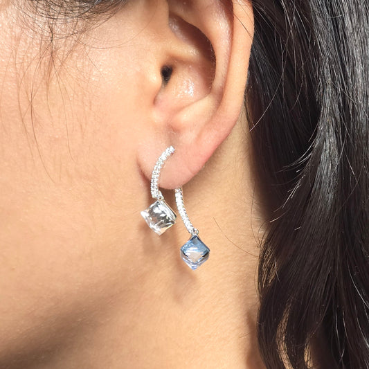 Crystal Cube Drop Hoop Earrings.