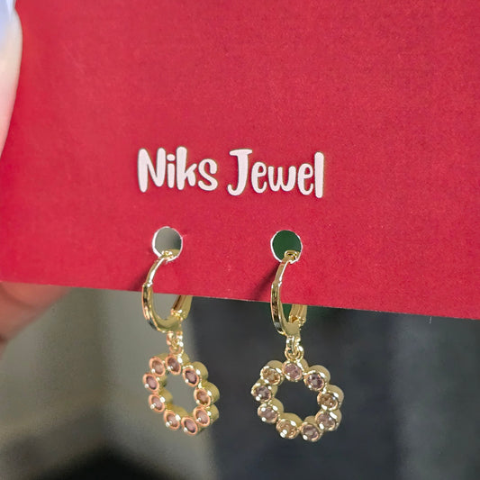 Crystal Circle Drop Hoop Earrings.