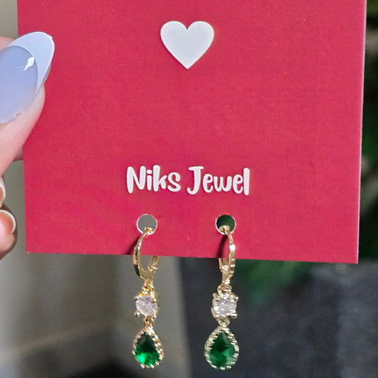 Emerald Green Teardrop Crystal Drop Earrings.