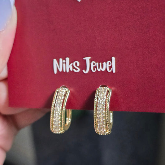 Pavé Crystal Gold Hoop Earrings.