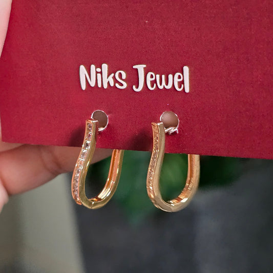 Modern Oval Crystal Hoop Earring,