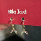 Rainbow Crystal Crescent Drop Hoop Earrings.