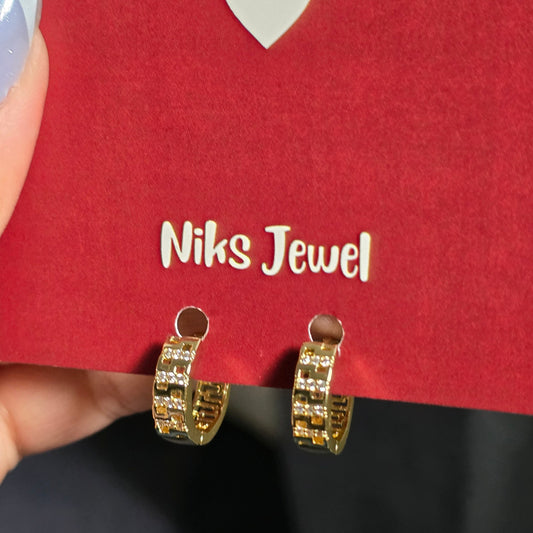 Geometric Crystal Gold Hoop Earrings.