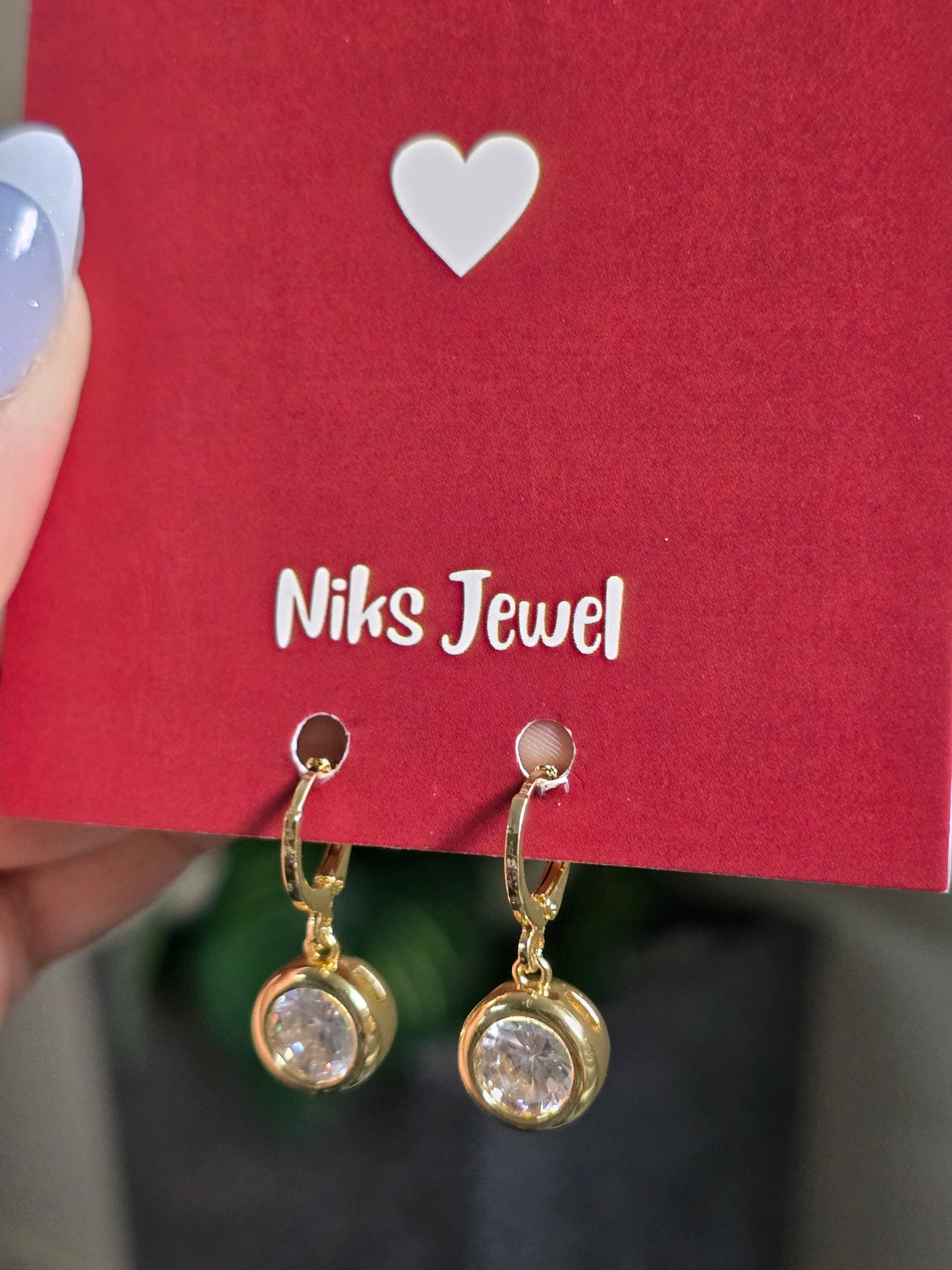 Bezel Set Crystal Drop Hoop Earrings.