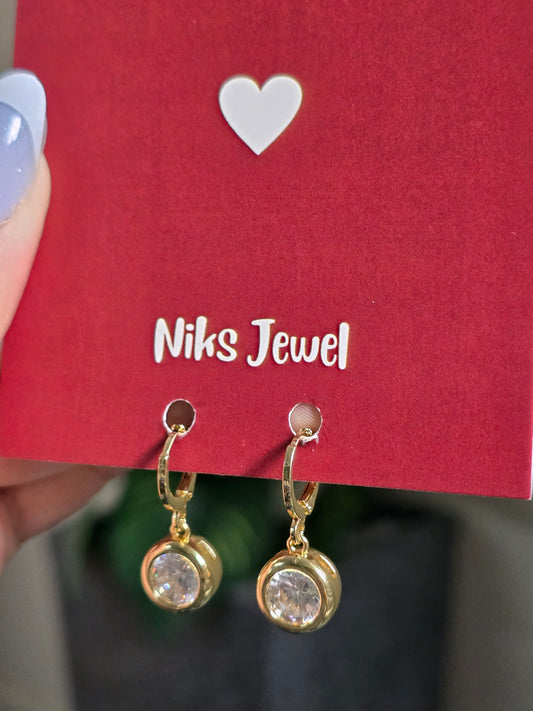 Bezel Set Crystal Drop Hoop Earrings.