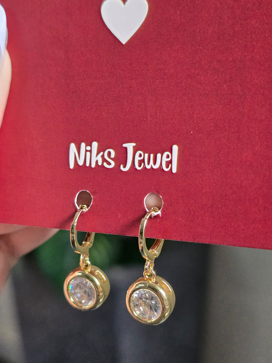 Bezel Set Crystal Drop Hoop Earrings.
