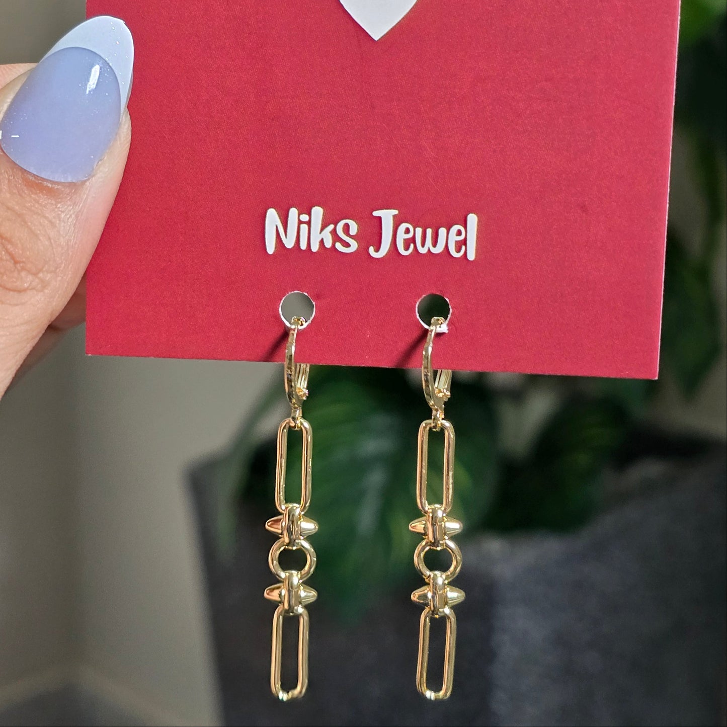 Gold-Tone Geometric Chain Drop Earrings.