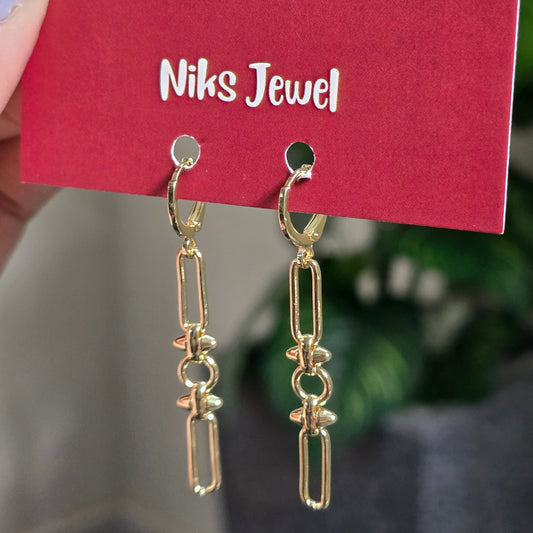 Gold-Tone Geometric Chain Drop Earrings.