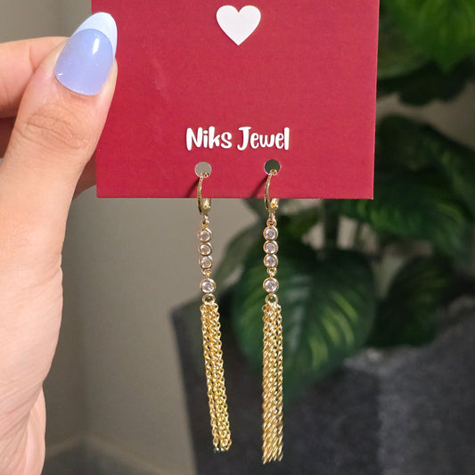Gold-Tone CZ Tassel Drop Earrings.