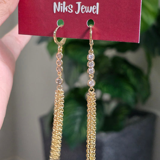 Gold-Tone CZ Tassel Drop Earrings.