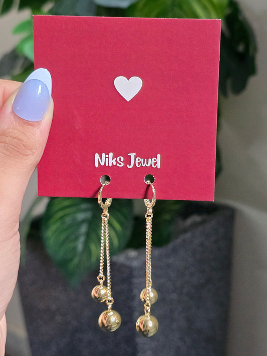 Gold-Tone Double Ball Chain Drop Earrings.