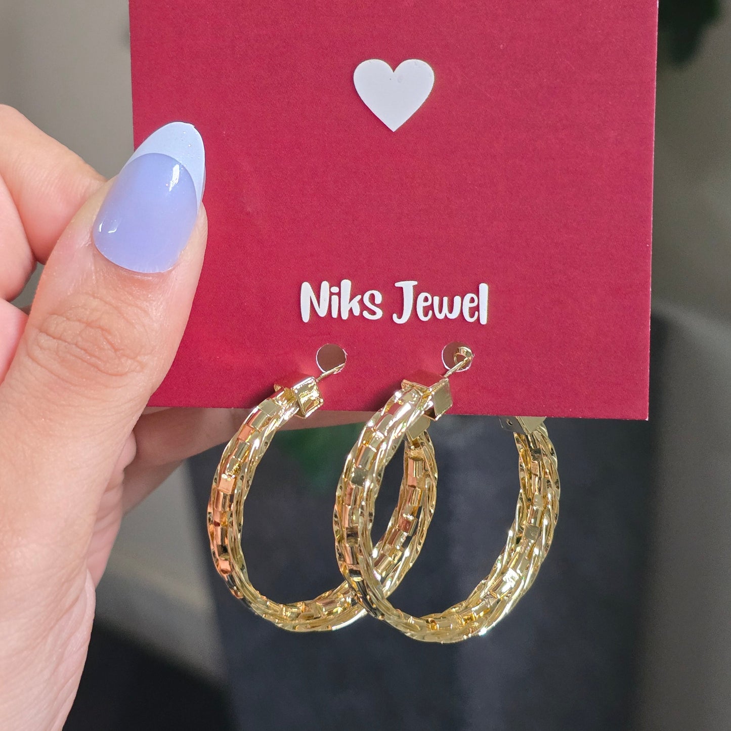 Gold-Plated Textured Round Hoop Earrings.