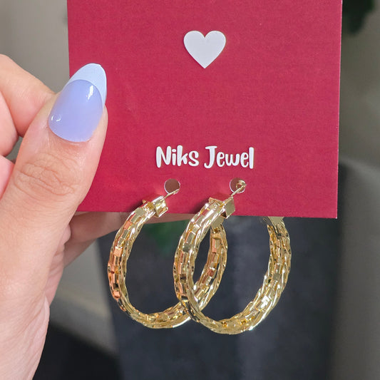 Gold-Plated Textured Round Hoop Earrings.