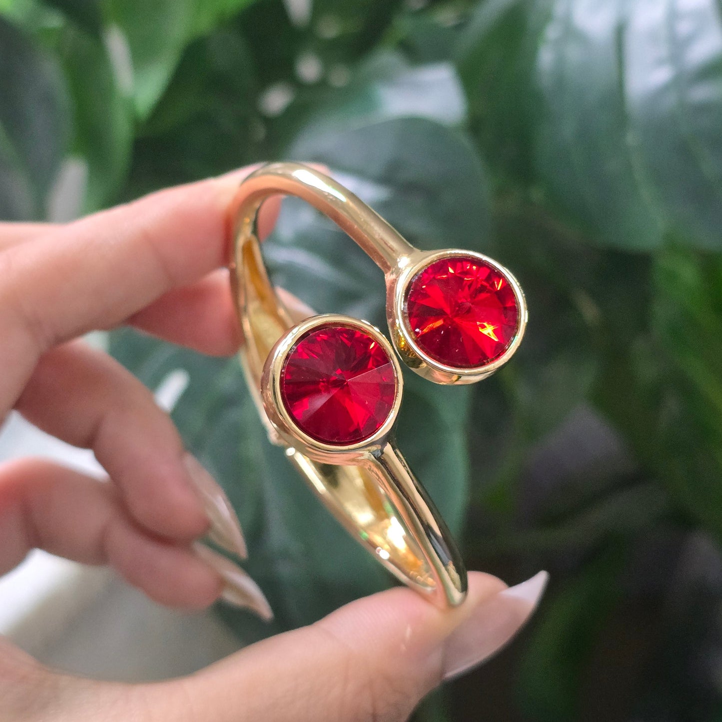 Gold-Plated Black Stone Open Cuff Bangle.