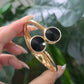 Gold-Plated Black Stone Open Cuff Bangle.