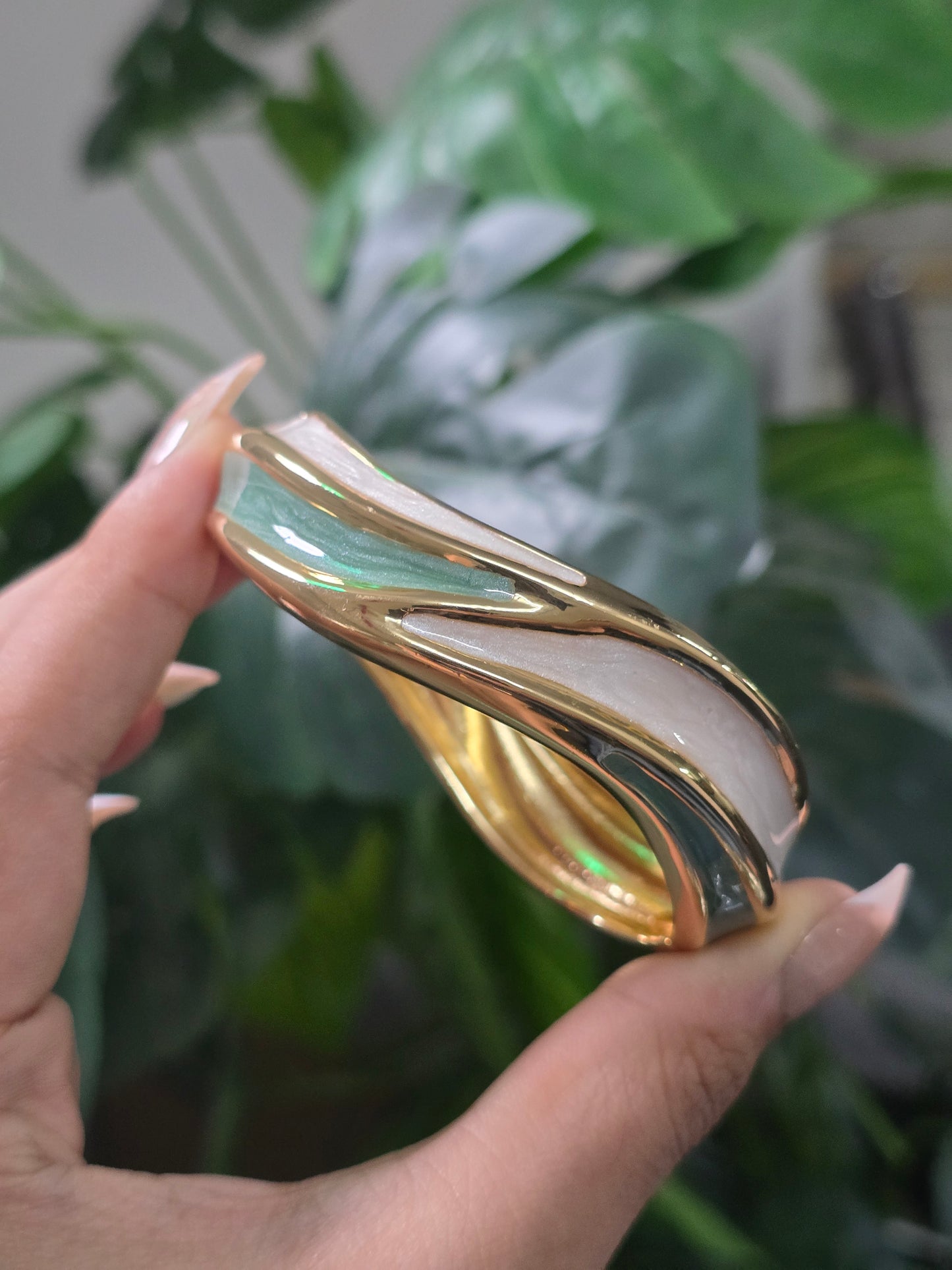 Gold-Plated Enamel Wave Cuff Bangle.