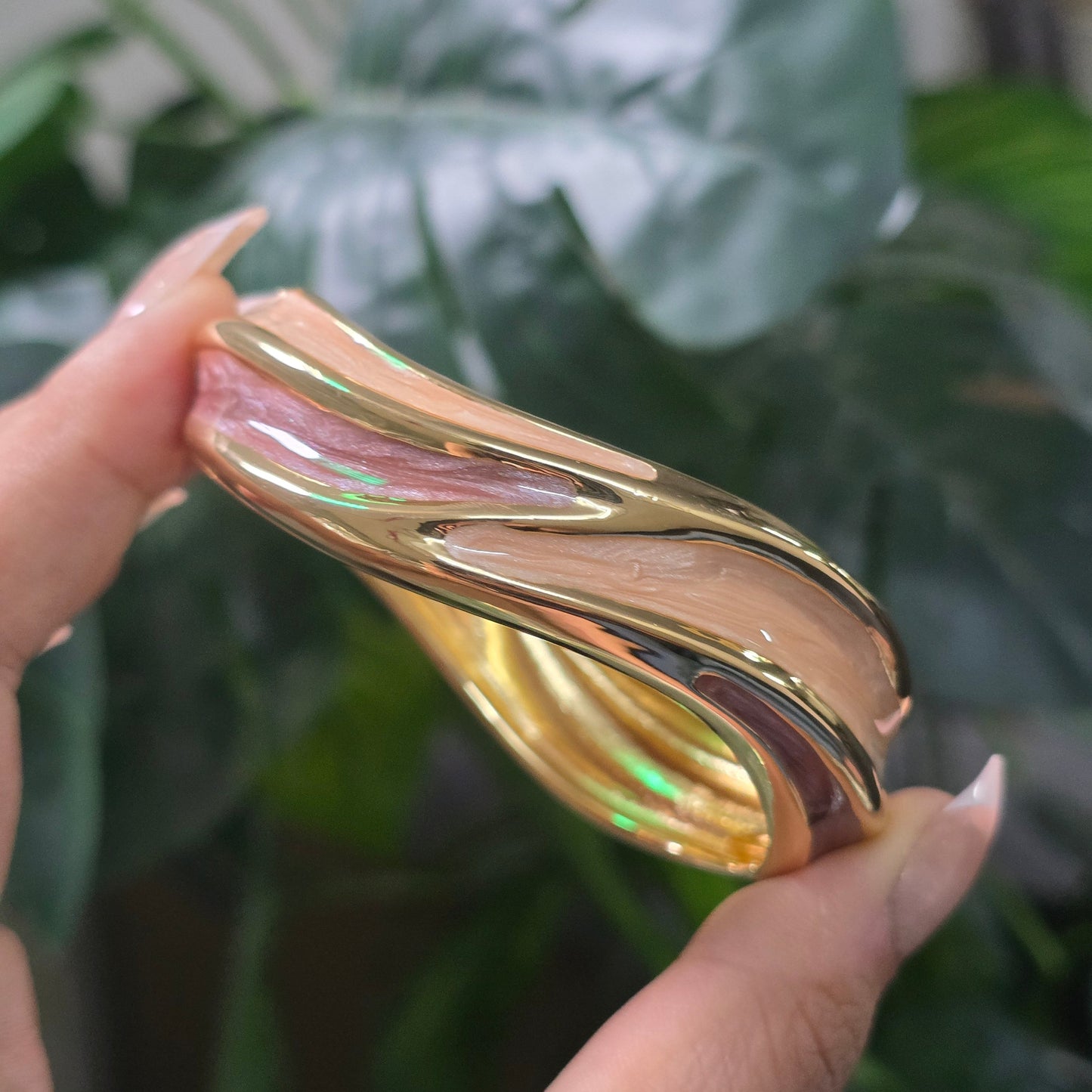 Gold-Plated Enamel Wave Cuff Bangle.