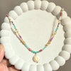 Multicolor Gemstone Beaded Necklace with Coin Pearl Pendant.