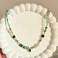 Green Stone Chip Necklace with Emerald-Cut Crystal Pendant.