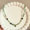 Green Stone Chip Necklace with Emerald-Cut Crystal Pendant.