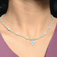 Aquamarine Beaded Pearl Necklace with Crystal Heart Pendant.