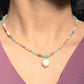 Multicolor Gemstone Beaded Necklace with Coin Pearl Pendant.