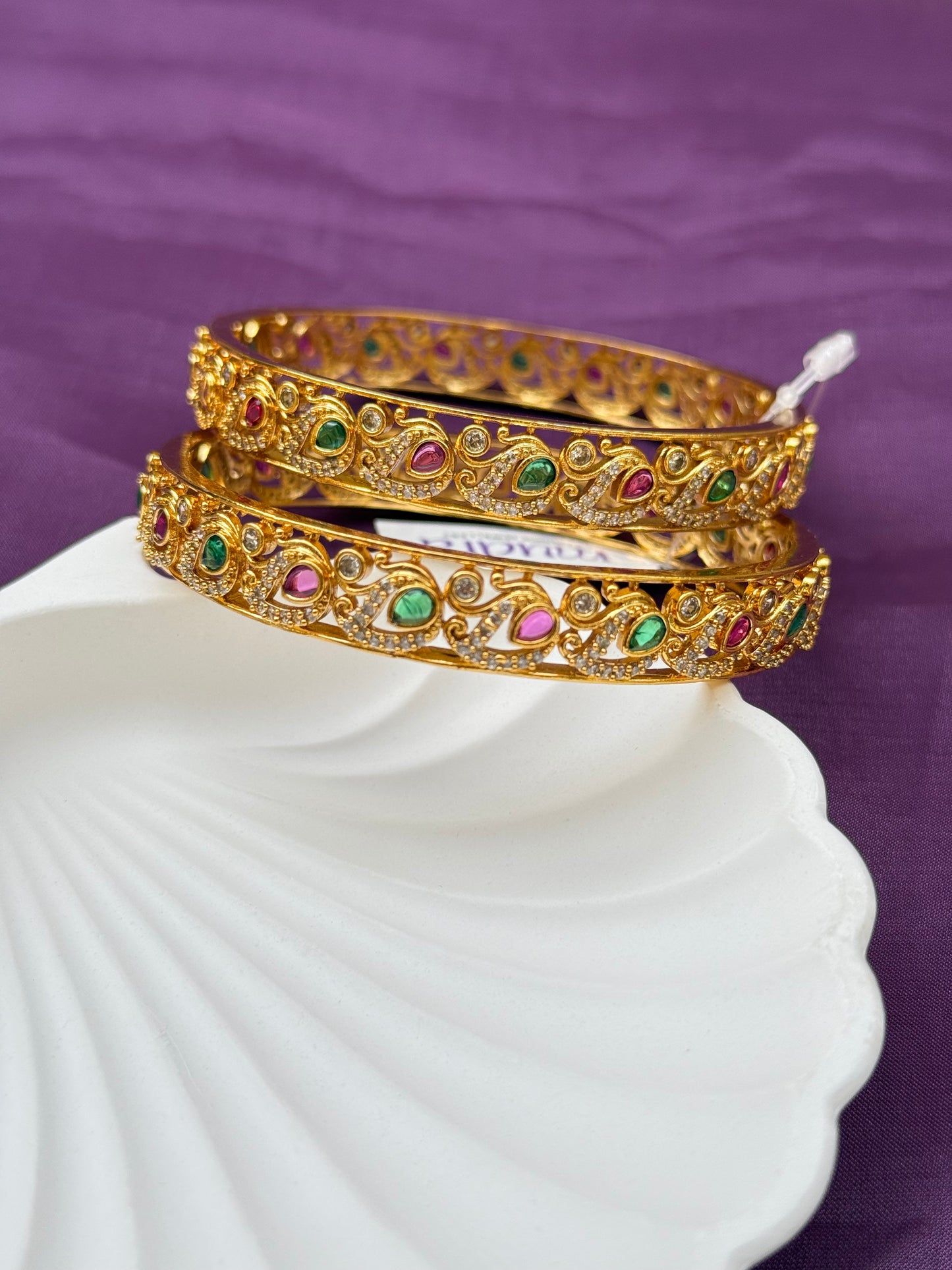 Elegant Gold-Toned Multicolour Stone Bangles In Temple