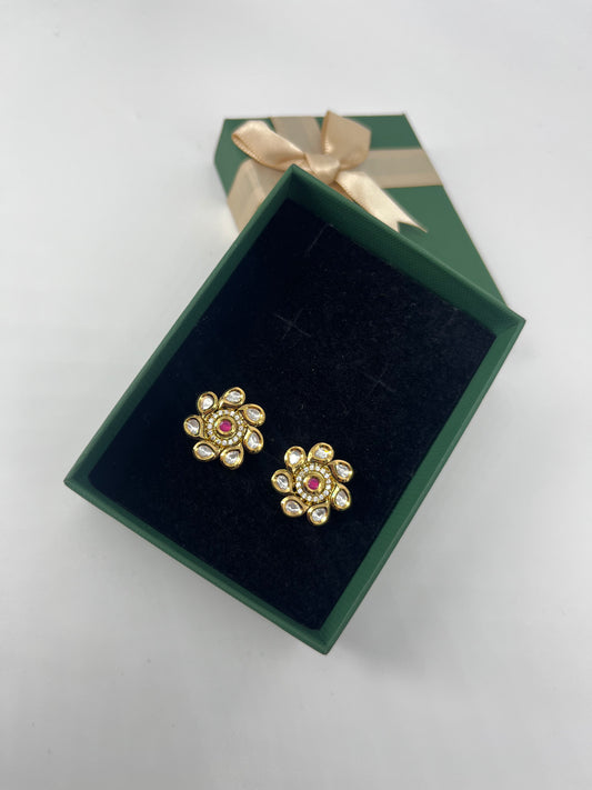 ruby kundan floral stud