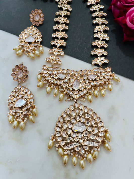 REAL TYANI KUNDAN NECKLACE WITH SILVER FOILING