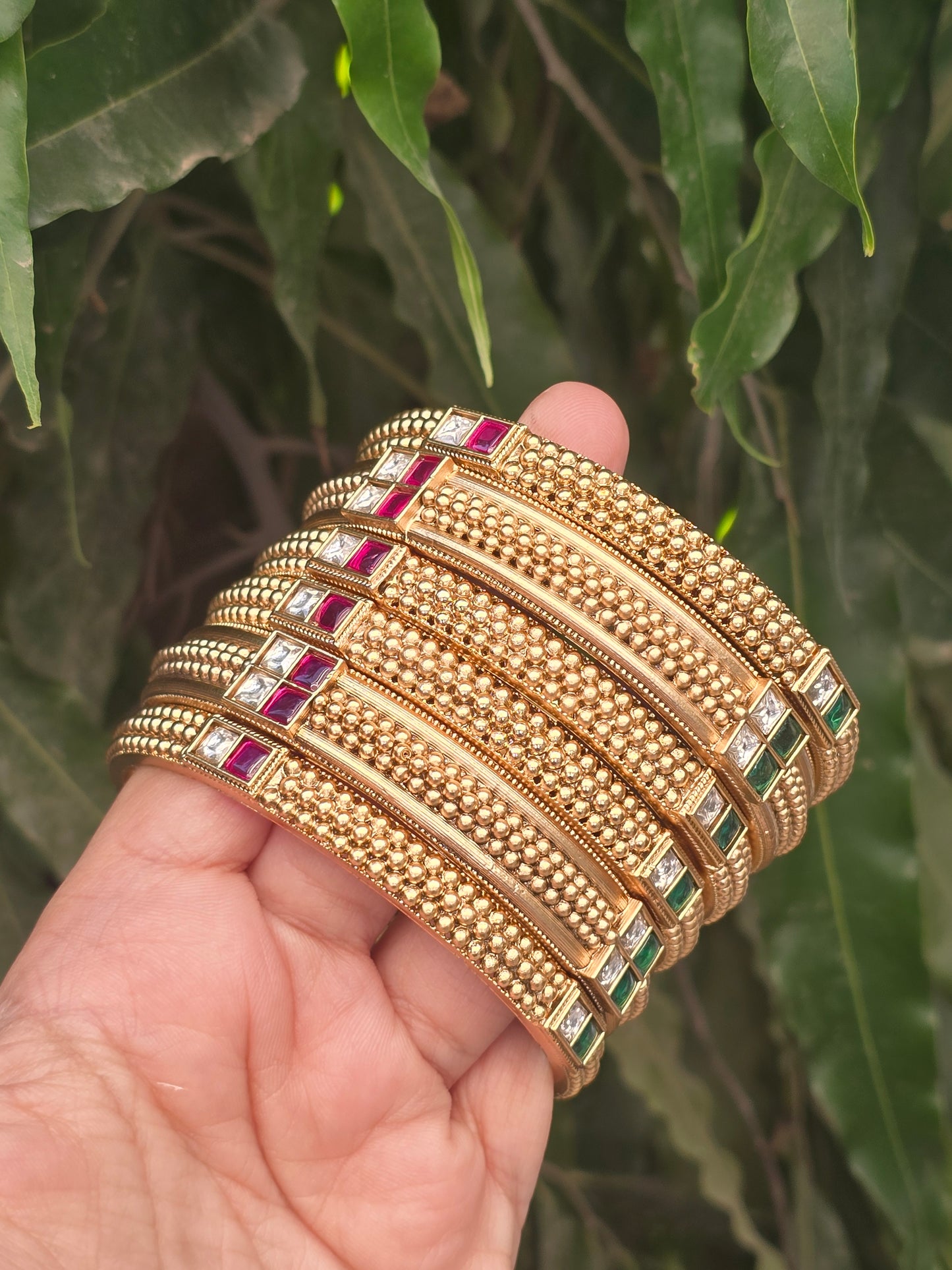 Elegant Beaded Stone-Studded Daily Wear Bangles